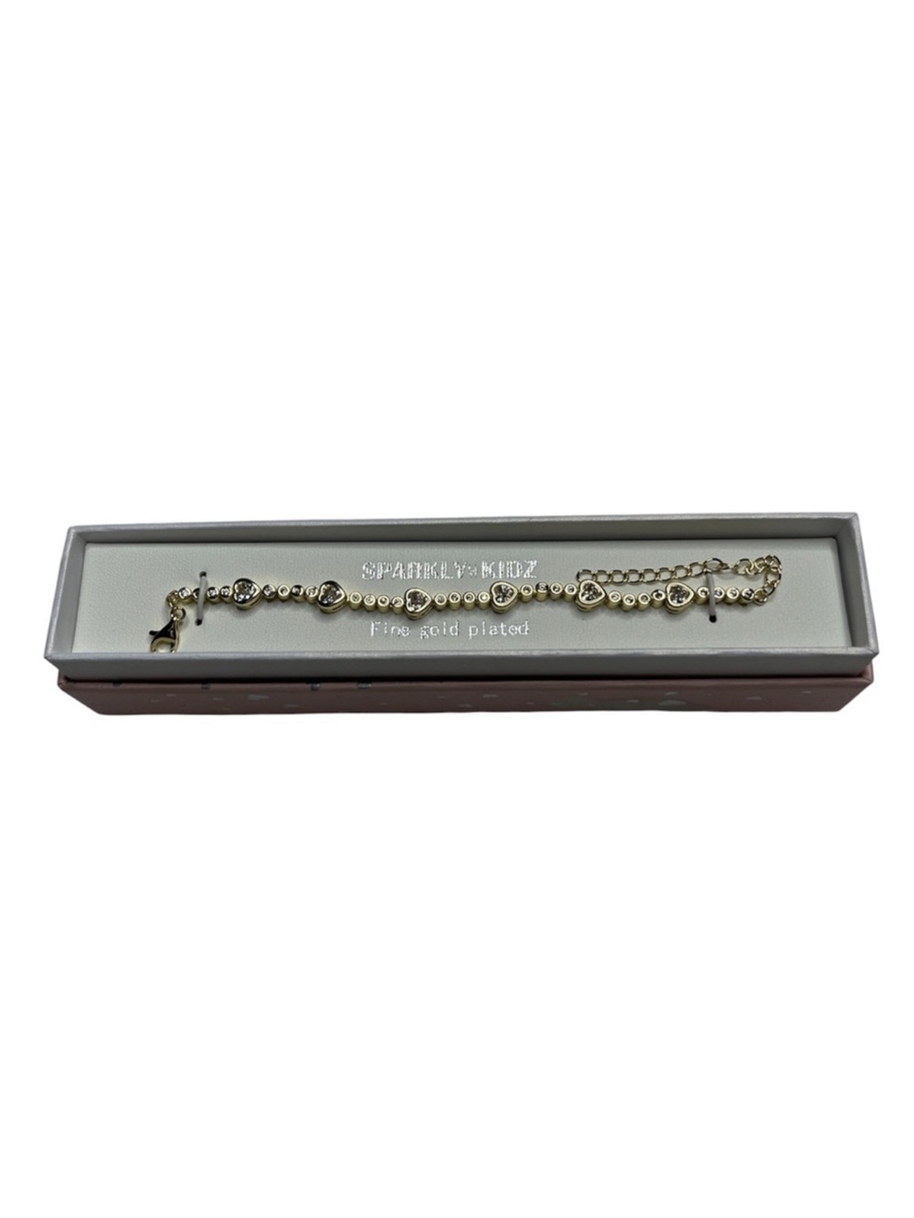 Sparkly Kidz Gold Plated Clear Crystal Heart Link Tennis Bracelet NWT Gift Box